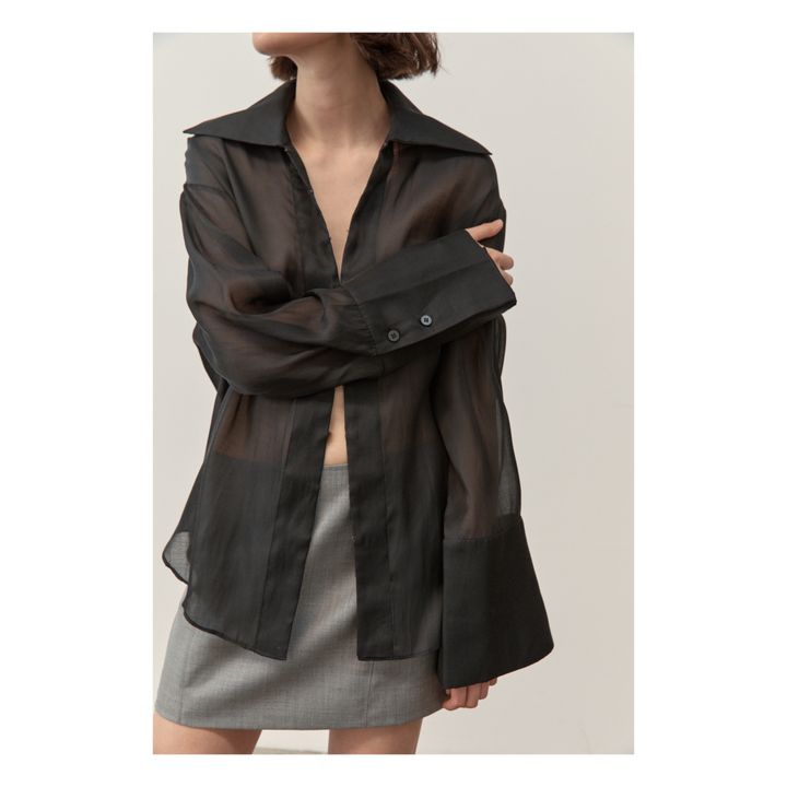 Camicia Sheer in seta e cotone | Nero- Immagine del prodotto n°7