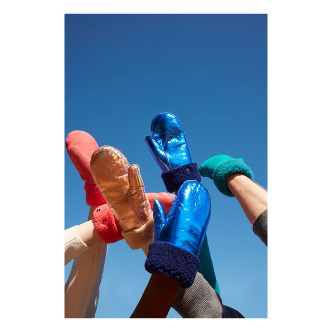 Merino Wool Sheepskin Metallic Mittens  - Adult Collection  | Azul Marino