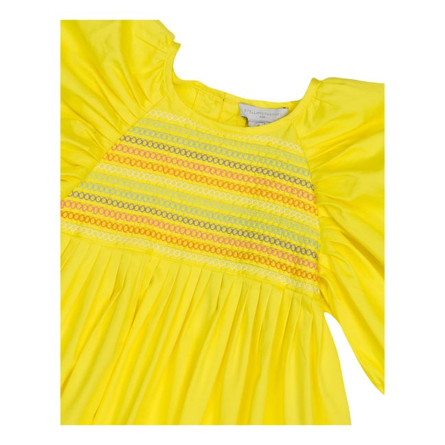 Kleid aus Satin mit Ballonärmeln | Gelb