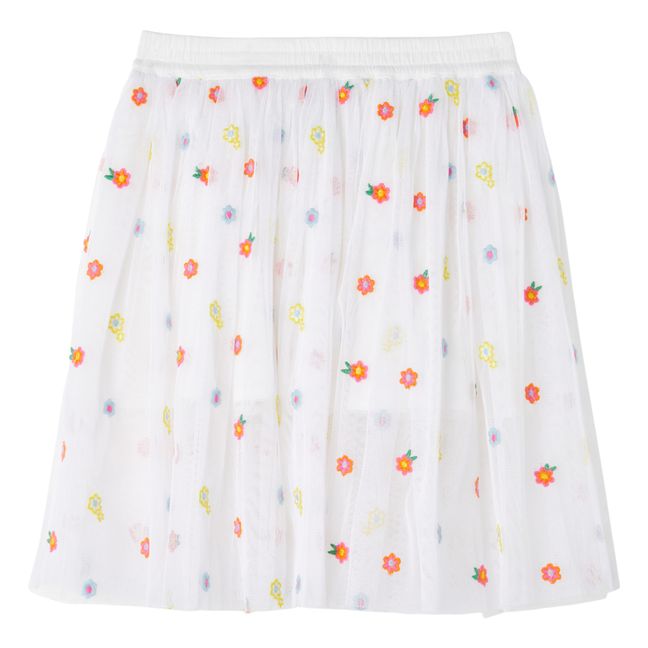 Flowery Tulle Skirt | White