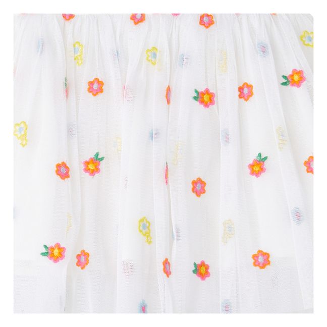 Flowery Tulle Skirt | White
