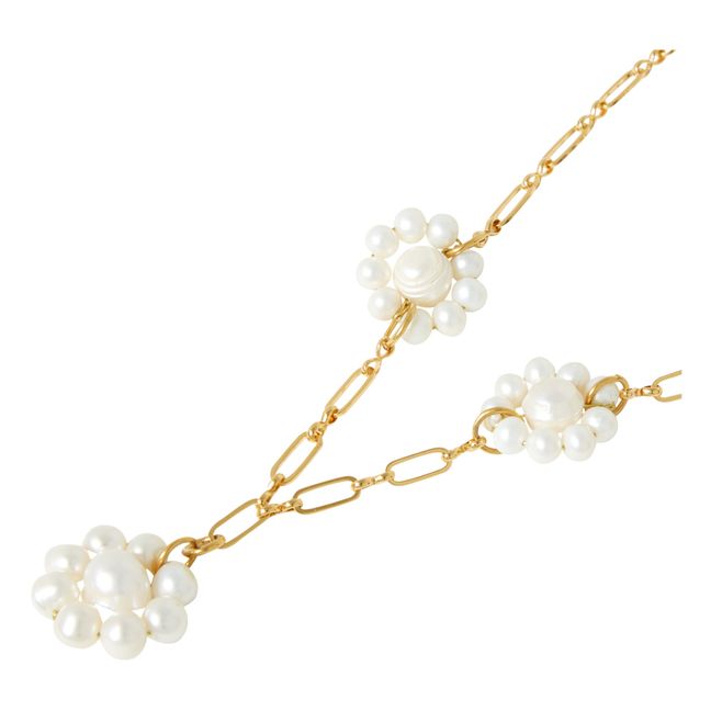Collana a catena con fiori e perle | Bianco