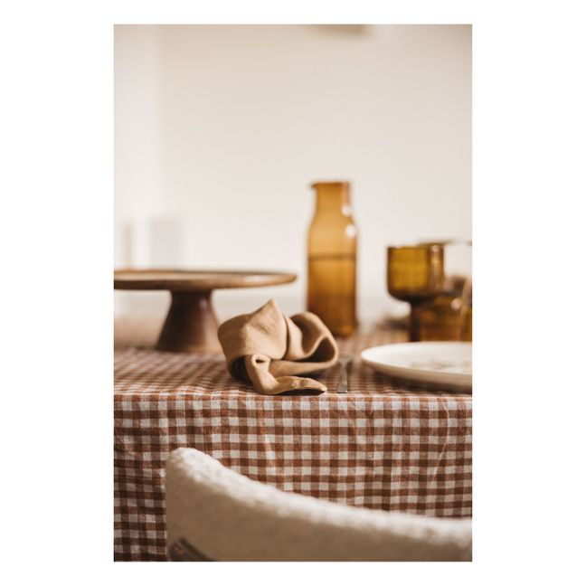 Gingham Washed Linen Tablecloth | Brick red