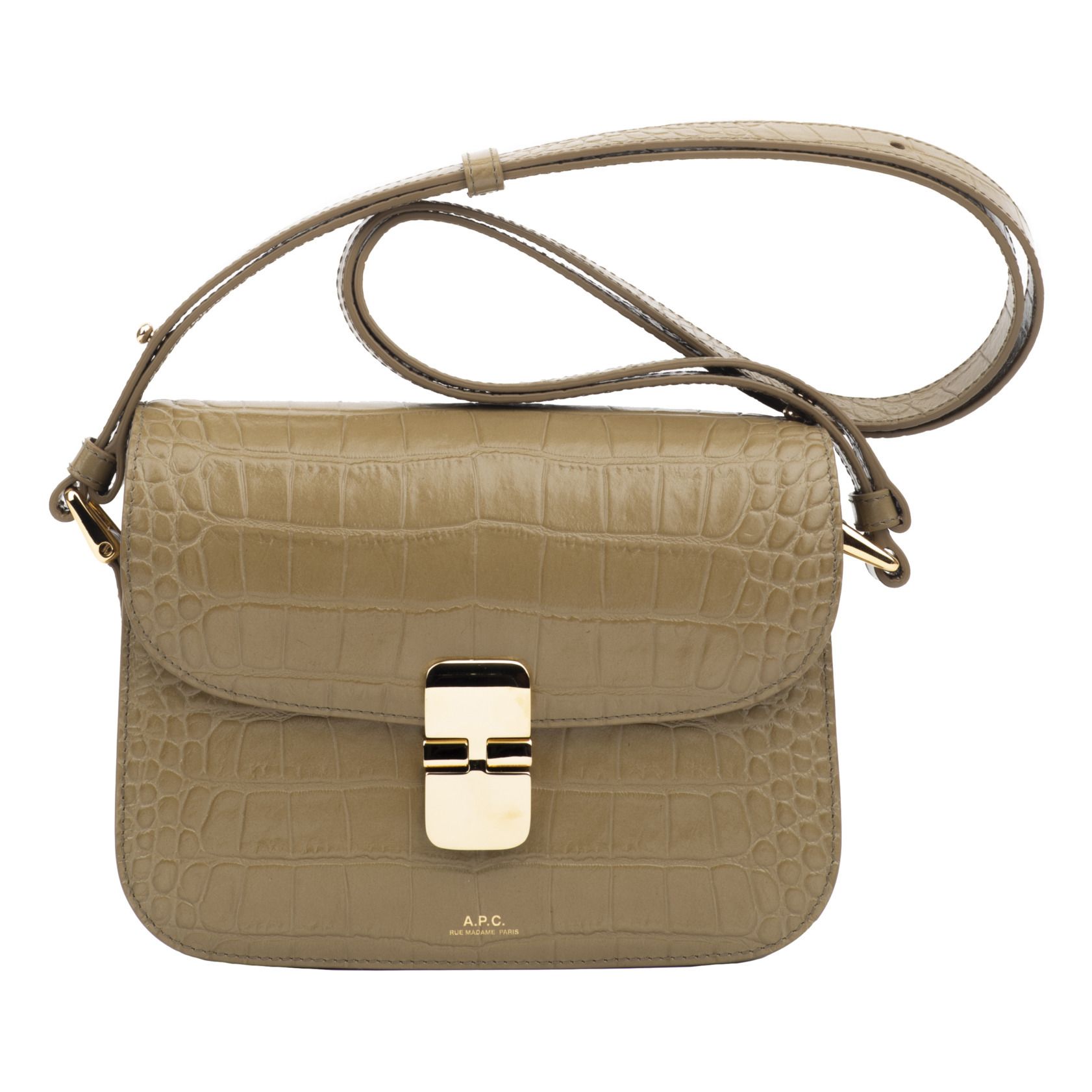 Grace Small Crocodile Embossed Leather Bag   Taupe brown