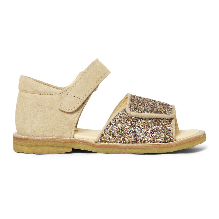 Glitter Suede Velcro Sandals | 02 Beige- Immagine del prodotto n°0