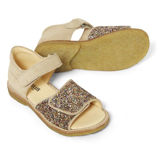 Glitter Suede Velcro Sandals | 02 Beige