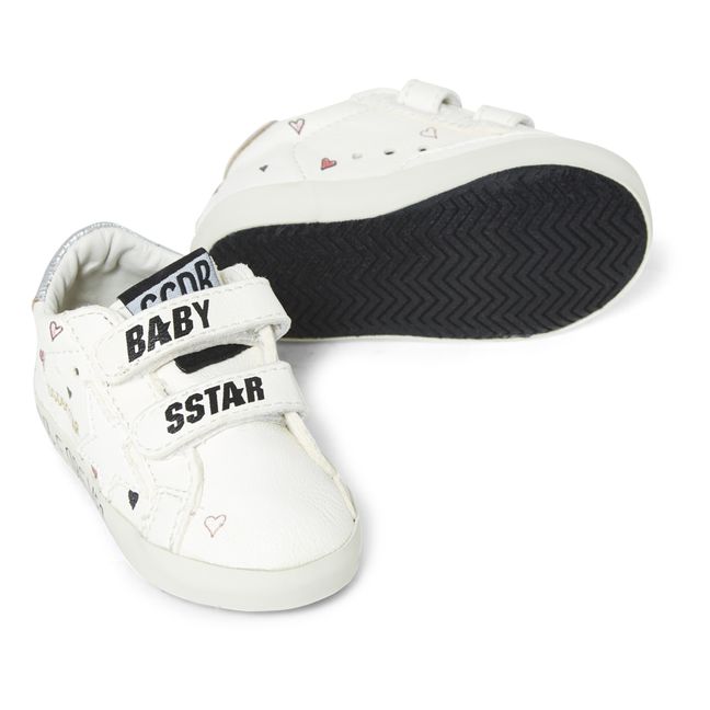 Baby School Heart Velcro Sneakers | White