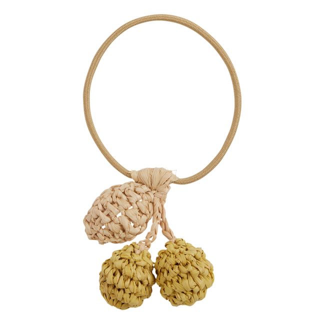 Amorita Crochet Raffia Cherry Hair Elastic | Yellow
