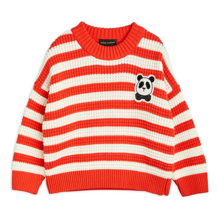 Organic Cotton Striped Panda Jumper | Red- Product image n°0