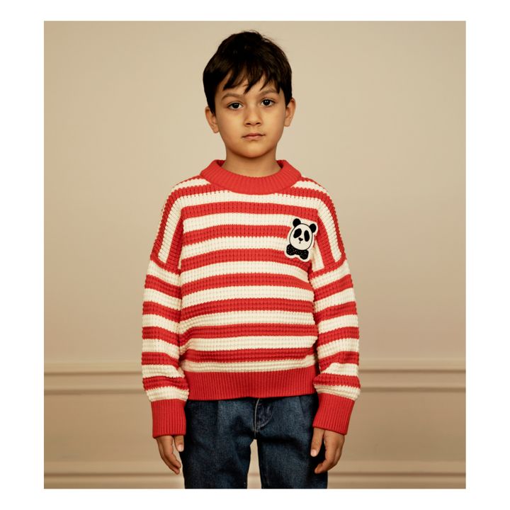 Organic Cotton Striped Panda Jumper | Red- Product image n°1