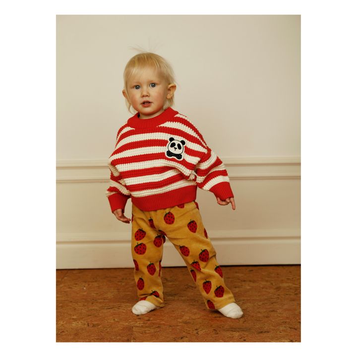 Organic Cotton Striped Panda Jumper | Red- Product image n°2
