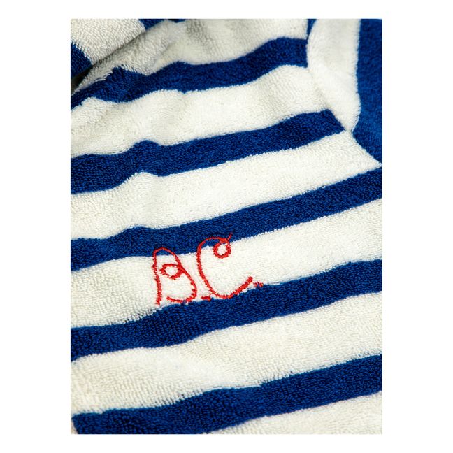Striped Organic Cotton Terry Zip-Up Hooded Sweatshirt | Azul Marino