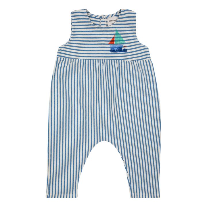 Striped Organic Cotton Jumpsuit | Navy blue- Product image n°0