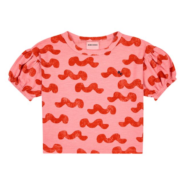 Waves Puff Sleeve Organic Cotton T-Shirt | Rosa