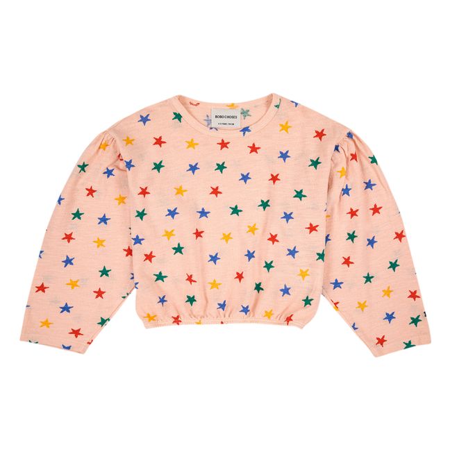Stars Textured Organic Cotton Cropped T-Shirt | Rosa Palo