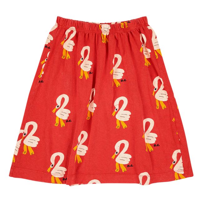 Pelicans Organic Cotton Midi Skirt | Red