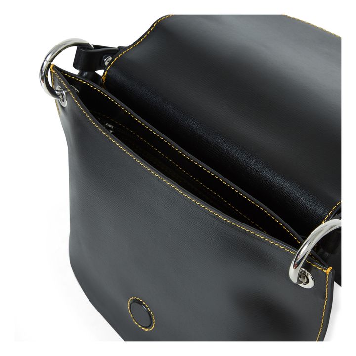 Recycled Leather Yellow Stitch Saddle Banner Bag | Negro- Imagen del producto n°4