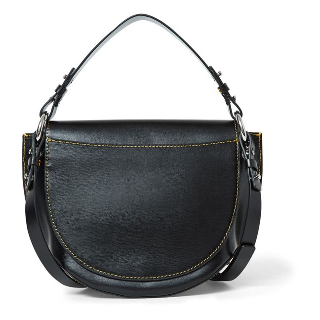Borsa Saddle Banner con cuciture gialle in pelle riciclata | Nero