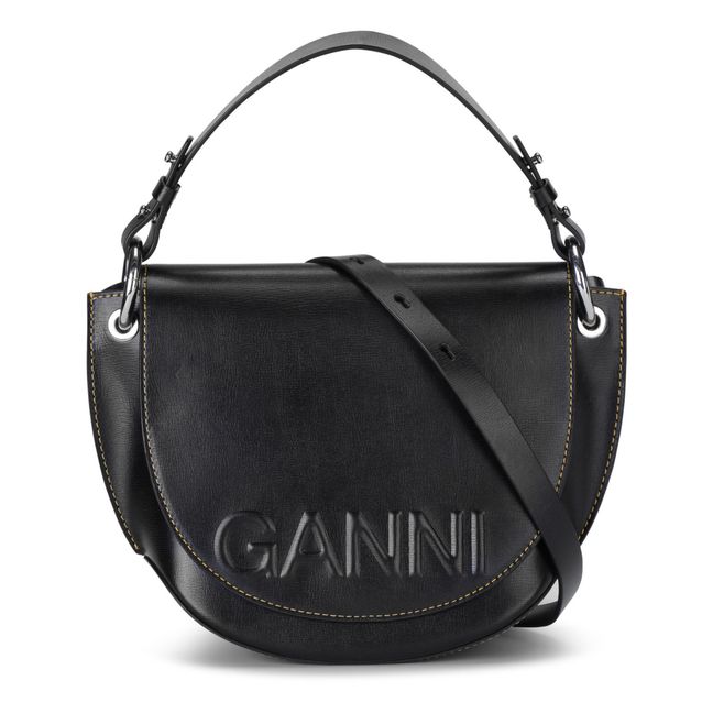 Borsa Saddle Banner con cuciture gialle in pelle riciclata | Nero