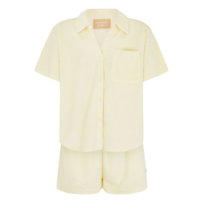 Terry Cloth Shirt Top & Bottom Set | Pale yellow