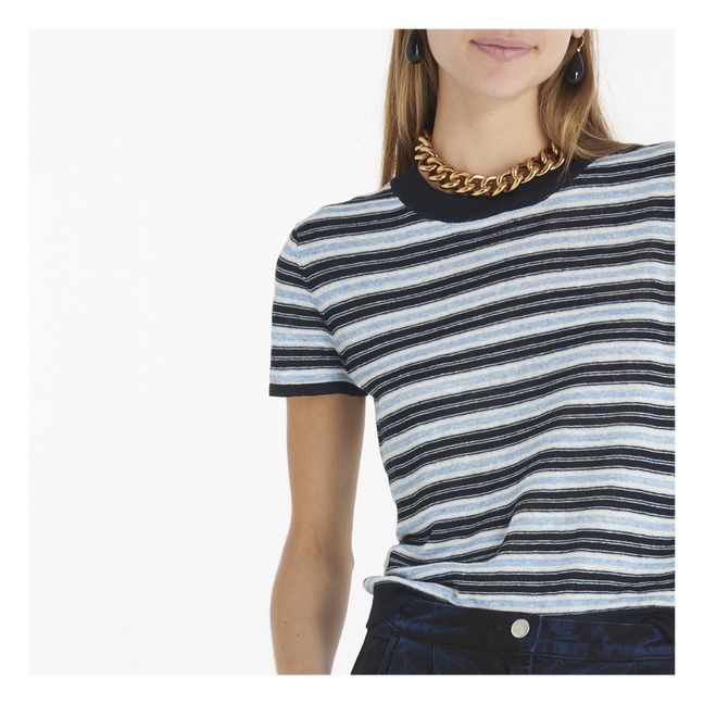 Nina Striped Linen T-shirt | Black