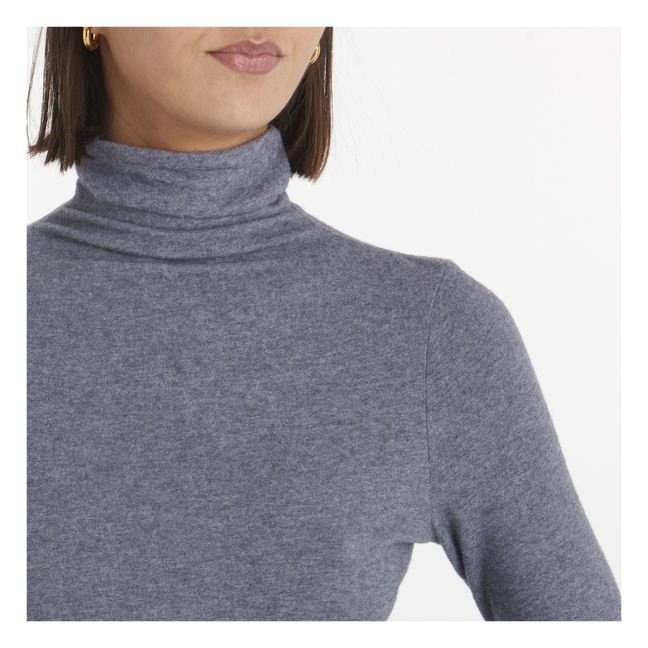 Ypawood Long Sleeve Roll Neck T-shirt | Marled charcoal grey