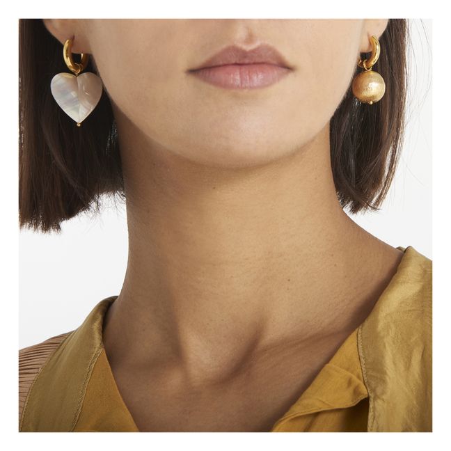 Pearly Heart and Ball Earrings | Bianco Satinato