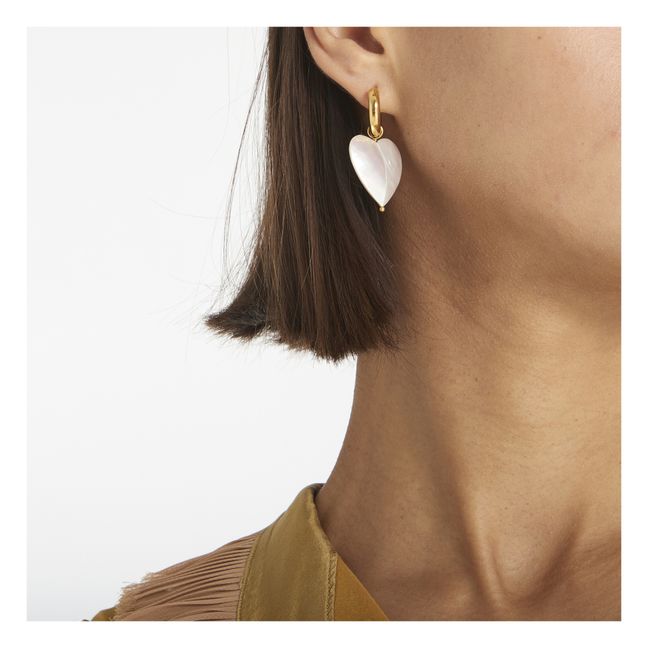 Boucles d'Oreilles Cœur Nacré et Boule | Blanc satiné