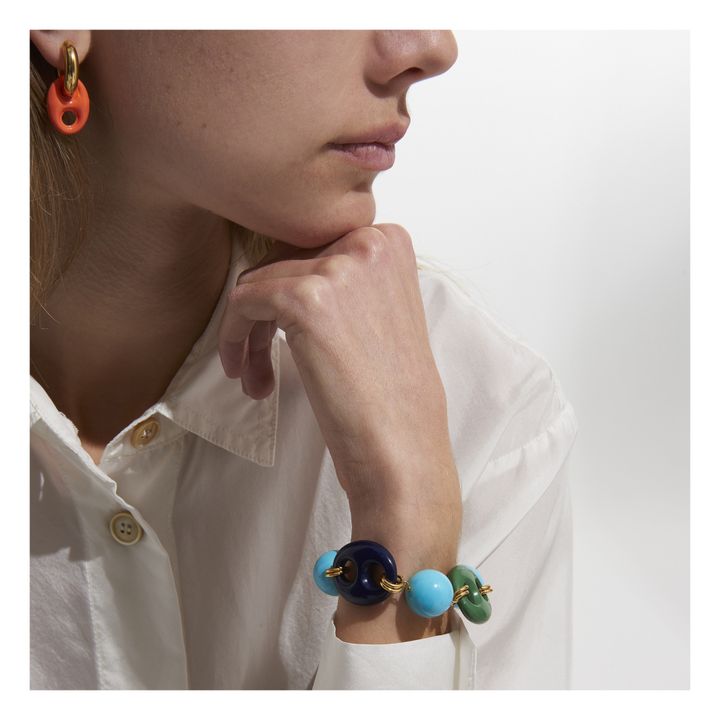 Pearl and Button Earrings | Orange- Product image n°2