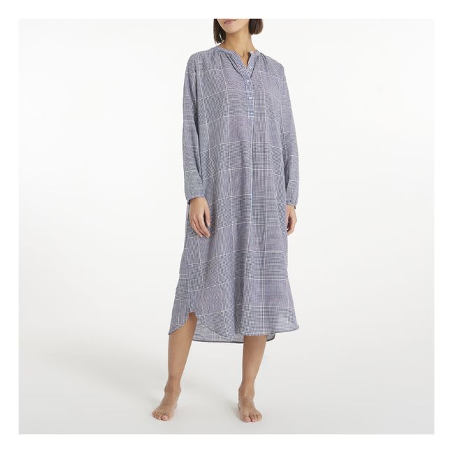Barber Checked Long Nightgown | Navy blue