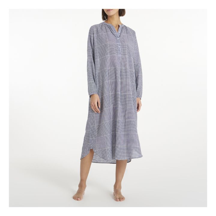 Barber Checked Long Nightgown | Azul Marino- Imagen del producto n°1