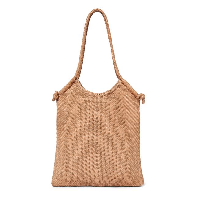 Alma Cane and Leather Mini Tote in Tan