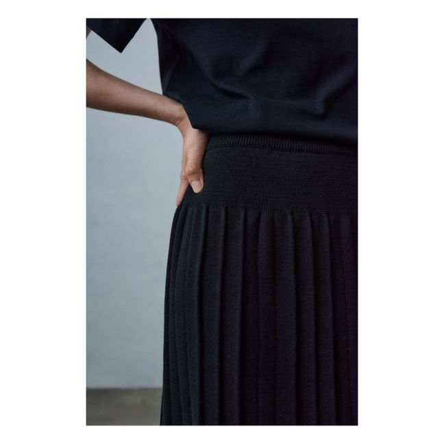 Cotton and Cashmere Pleated Skirt | Nero