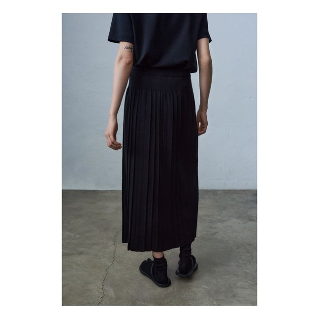 Cotton and Cashmere Pleated Skirt | Nero