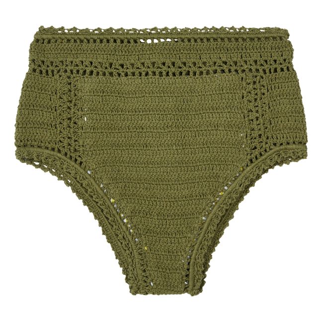 Parte inferior de bikini de ganchillo con cintura alta Essential | Verde