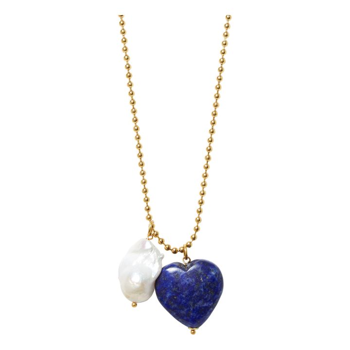 Heart and Baroque Stone Necklace | Midnight blue- Product image n°0