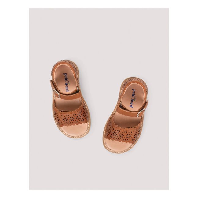 Scallop Flower Velcro Sandals | Cognac