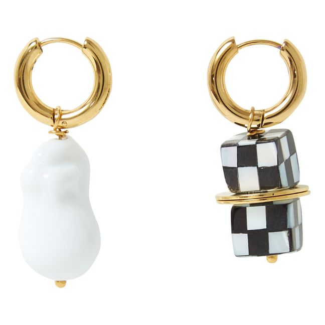 Dice and Baroque Pearl Earrings | White