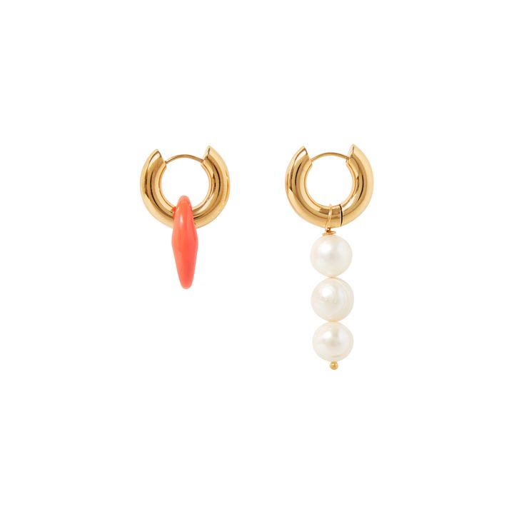 Pearl and Button Earrings | Naranja- Imagen del producto n°0