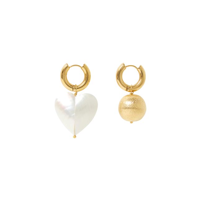 Orecchini cuore perlato e pallina | Bianco Satinato