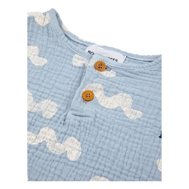 Waves Organic Cotton Button-Down T-Shirt | Light blue