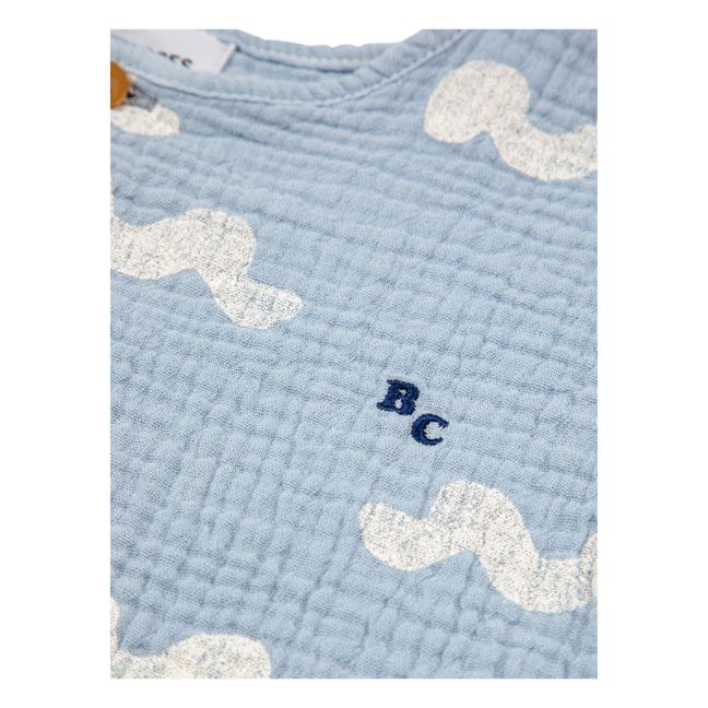 T-shirt Coton Bio Boutonné Vagues | Bleu ciel