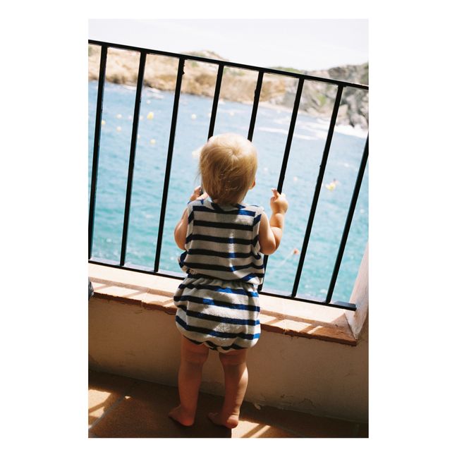 Striped Organic Cotton Terry Bloomer | Azul Marino