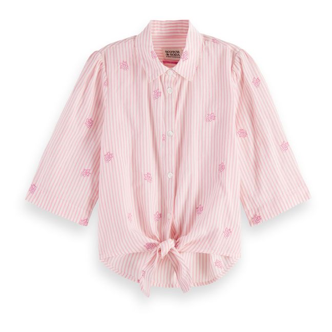 Striped Embroidered Shirt | Pink