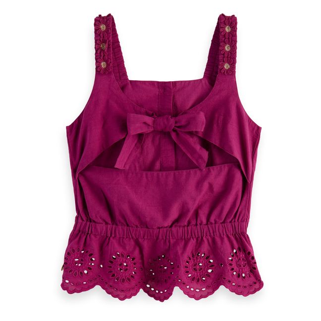 Top Fleuri Broderie Anglaise | Rose fuschia