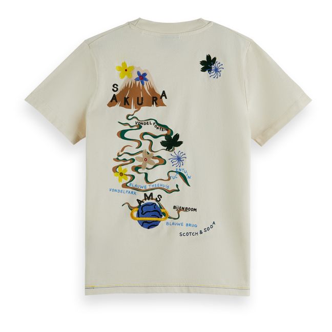 Camiseta de algodón orgánico Sakura Artwork  | Crudo