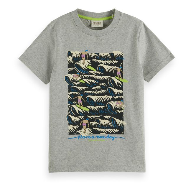 Surf Artwork Organic Cotton T-shirt | Grau Meliert