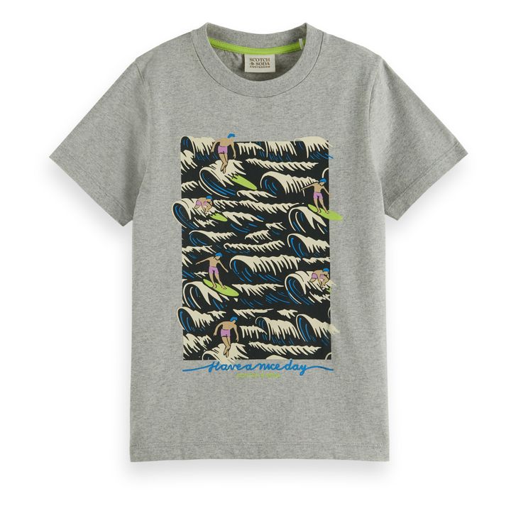 Surf Artwork Organic Cotton T-shirt | Grigio chiné- Immagine del prodotto n°0