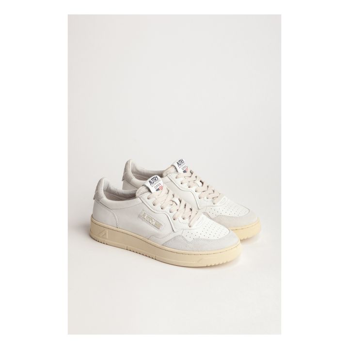 Open Low-Top Smooth Leather/Suede Sneakers | White- Product image n°1