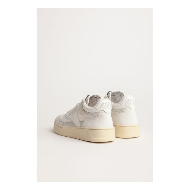 Open Mid-Top Smooth Leather Suede Sneakers | White